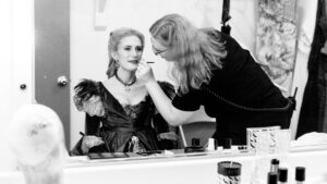 Katrina Galka gets her makeup done before going on stage. 